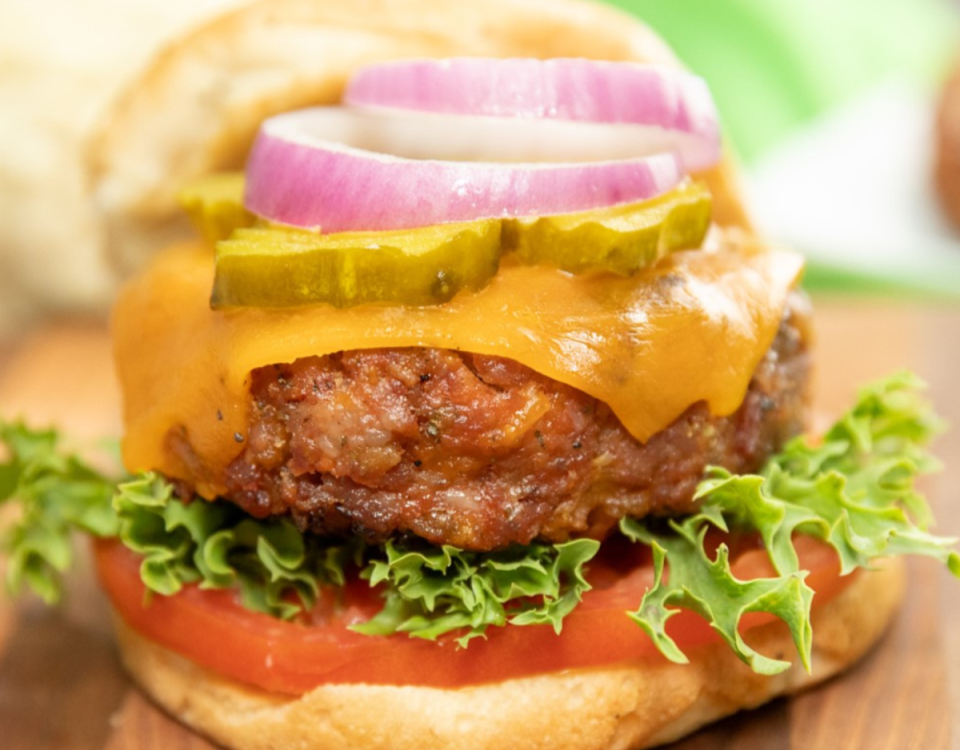 Italian sausage burger on a bun.