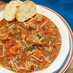 Bowl of crockpot Italian Pork Stew.