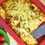 Ground pork croissant breakfast casserole.