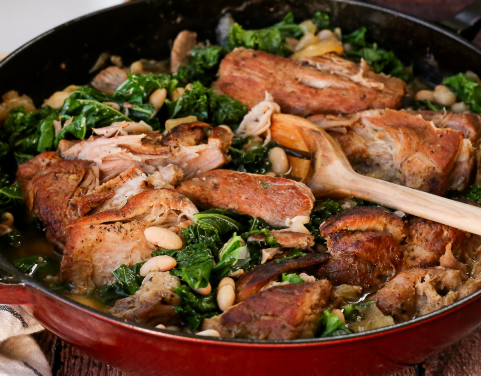 Finished recipe of Braised Pork with Greens and Beans